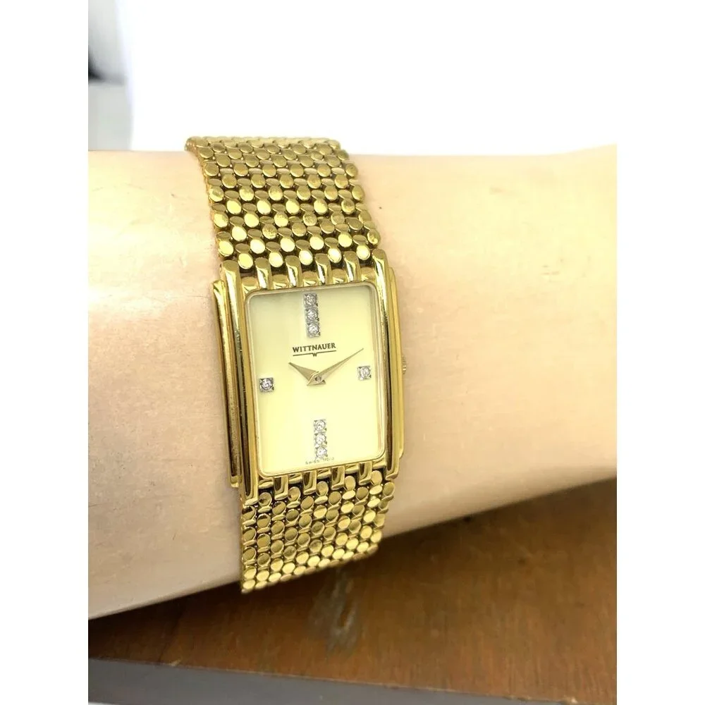 Wittnauer Men's Watch 11D12 Swiss Quartz Diamond Tank Gold Tone Steel 25x33mm